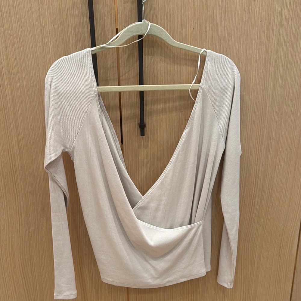 Zara Cream Long Sleeve Draped Top